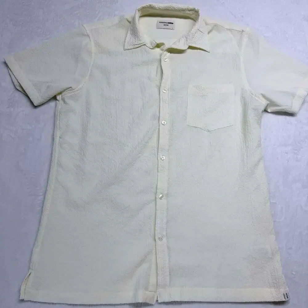 Hudson & Barrow Wovens Mens Yellow Textured Short Sleeve Button Down Shirt Sz Lg